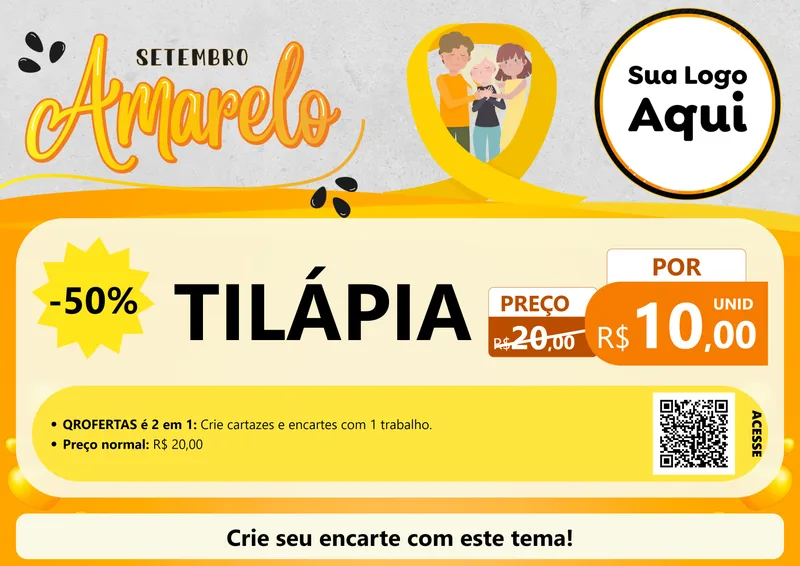Modelo de Cartaz para Cartaz A4 Horizontal com o tema Setembro Amarelo para Peixaria