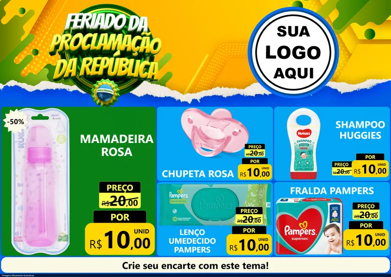 Modelo de Encarte para Encarte A4 Horizontal com o tema Feriado da Proclamação da República para Bebês