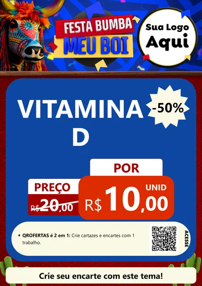 Modelo de Cartaz para Cartaz A4 Vertical com o tema Festa Bumba meu Boi para Farmácia