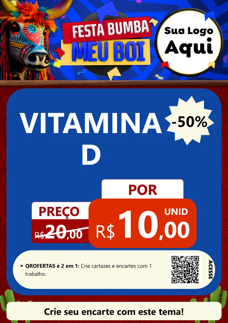 Modelo de Cartaz para Cartaz A4 Vertical com o tema Festa Bumba meu Boi para Farmácia