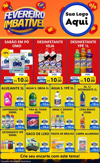 Modelo de Encarte para Encarte Grande com o tema Fevereiro Imbatível para Produtos de Limpeza