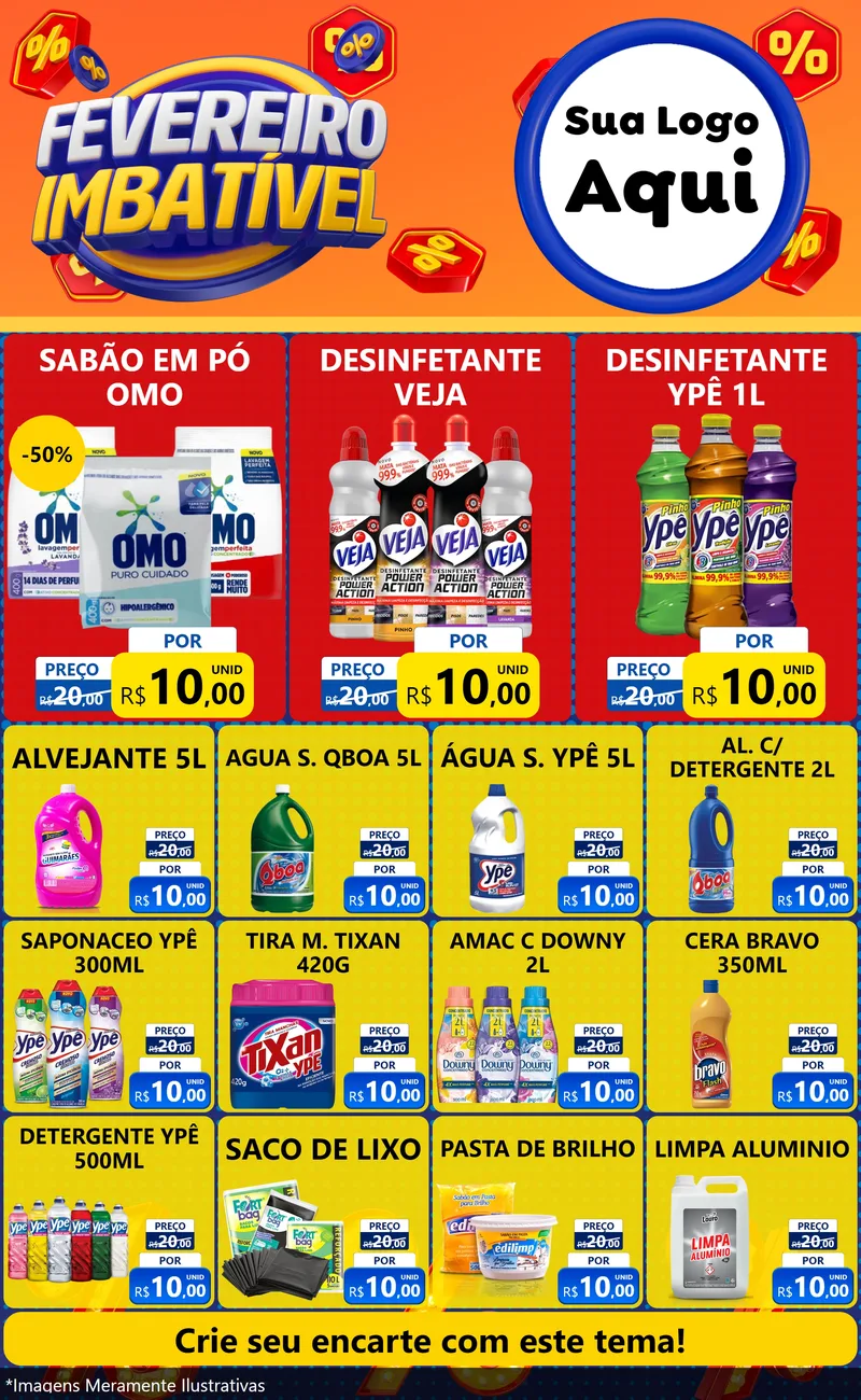Modelo de Encarte para Encarte Grande com o tema Fevereiro Imbatível para Produtos de Limpeza
