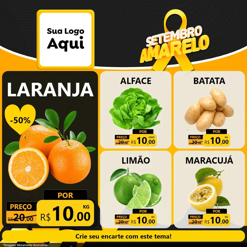 Modelo de Rede Social para Feed Facebook com o tema Setembro Amarelo para Hortifrúti