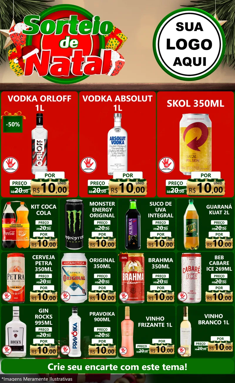 Modelo de Encarte para Encarte Grande com o tema Sorteio de Natal para Distribuidora de bebidas