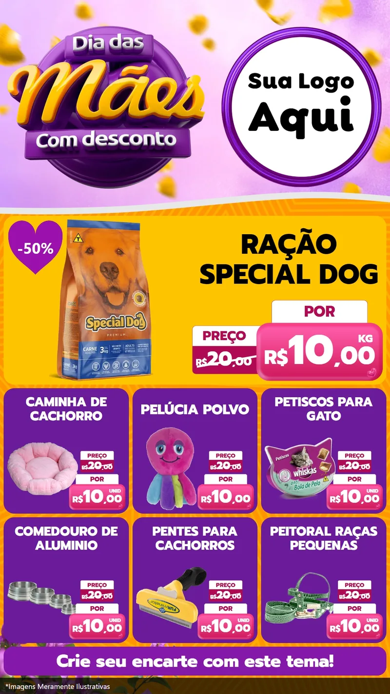 Modelo de Rede Social para Stories com o tema Dia das Mães com Desconto para Pet Shop