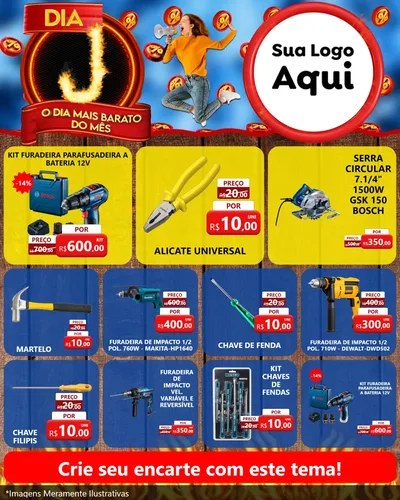 Modelo de Rede Social para Feed Instagram com o tema Dia J - O Dia Mais Barato Do Mês para Maquinas e Ferramentas