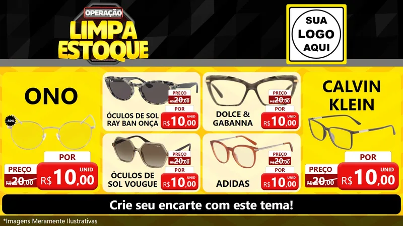 Modelo de TV para TV Horizontal com o tema Operação Limpa Estoque para Óticas
