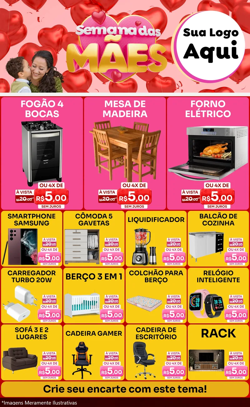 Modelo de Encarte para Encarte Grande com o tema Semana Das Mães para Móveis e Eletro