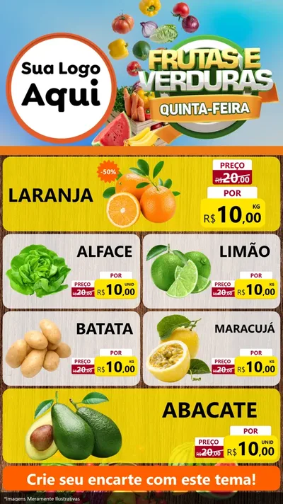 Modelo de TV para TV Vertical com o tema Frutas e Verduras Quinta-Feira para Hortifrúti