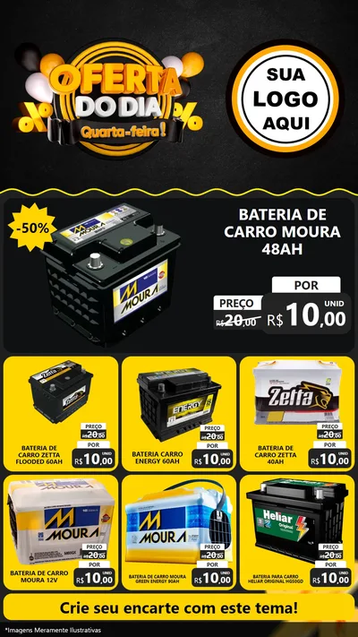 Modelo de Rede Social para Stories com o tema Oferta do Dia - Quarta Feira! para Baterias Elétricas
