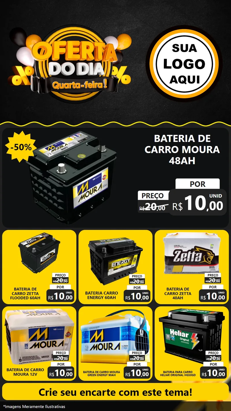 Modelo de Rede Social para Stories com o tema Oferta do Dia - Quarta Feira! para Baterias Elétricas