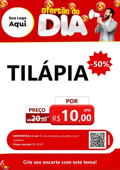 Modelo de Cartaz para Cartaz A4 Vertical com o tema Ofertão do dia para Peixaria