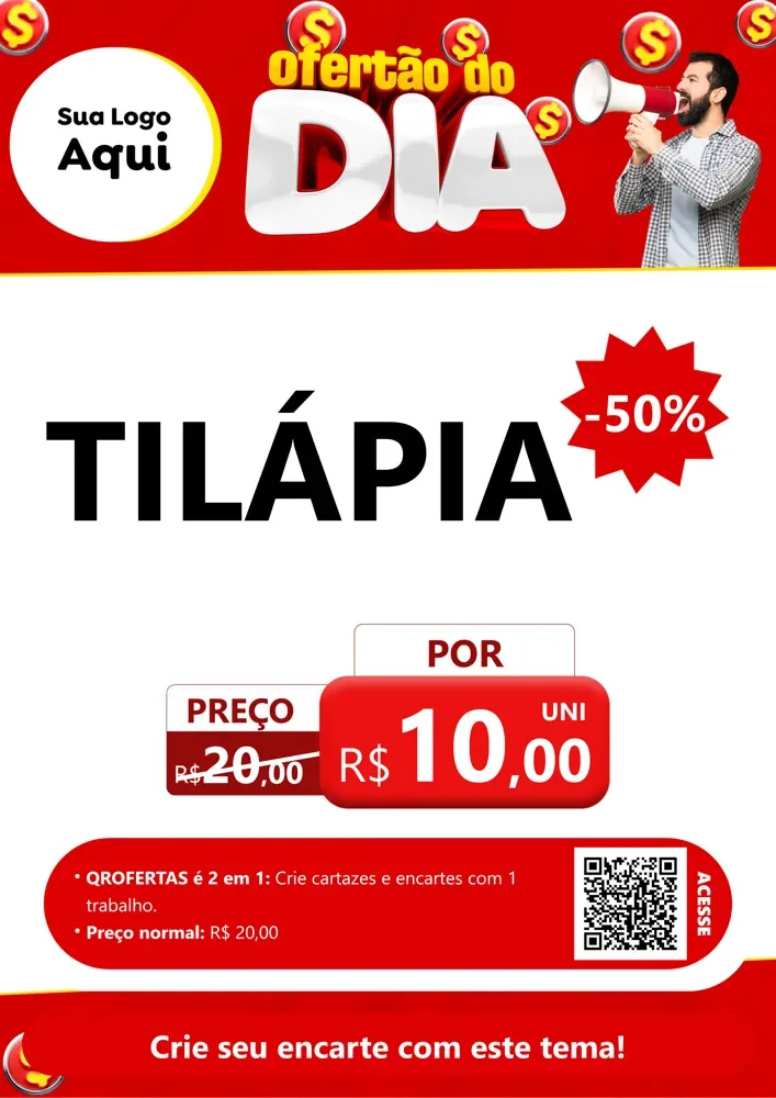 Modelo de Cartaz para Cartaz A4 Vertical com o tema Ofertão do dia para Peixaria