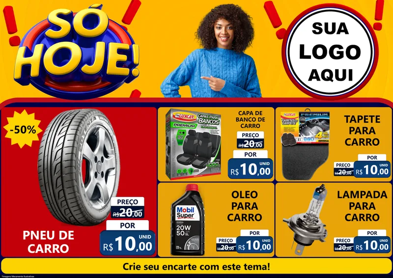 Modelo de Encarte para Encarte A4 Horizontal com o tema Só Hoje! para Auto peças