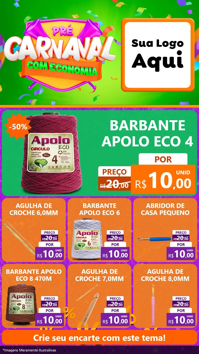 Modelo de Rede Social para Stories com o tema Pré-Carnaval Com Economia para Armarinho e Aviamentos