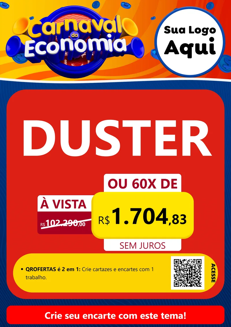 Modelo de Cartaz para Cartaz A4 Vertical com o tema Carnaval da Economia para Concessionaria de Carros