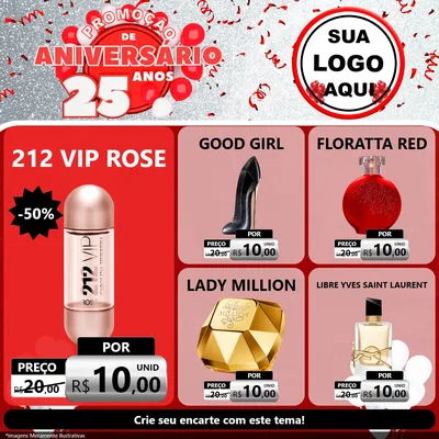 Modelo de Rede Social para Feed Facebook com o tema Promoção de Aniversário - 25Anos para Perfumes