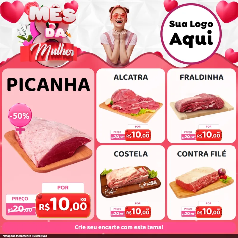 Modelo de Rede Social para Feed Facebook com o tema Mês da Mulher para Açougue