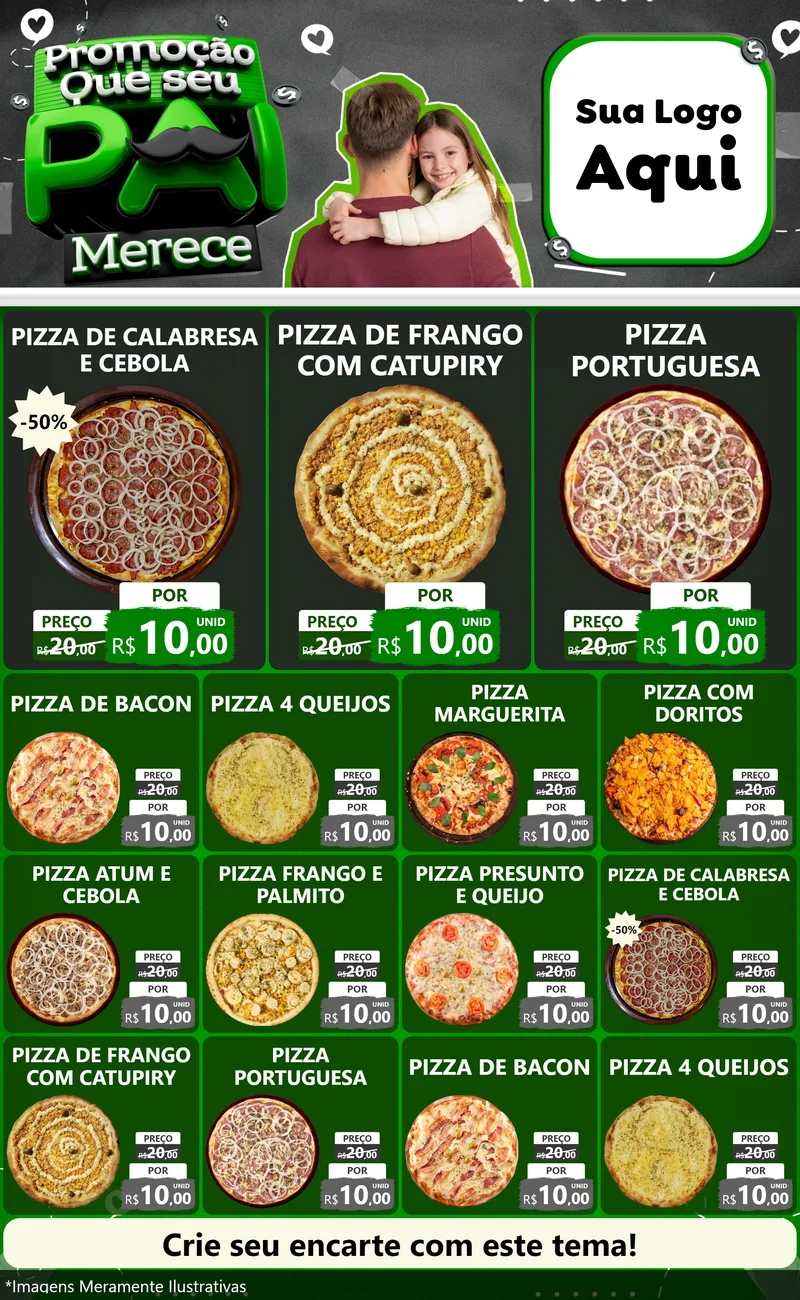 Modelo de Encarte para Encarte Grande com o tema Promoção Que seu Pai Merece para Pizzaria