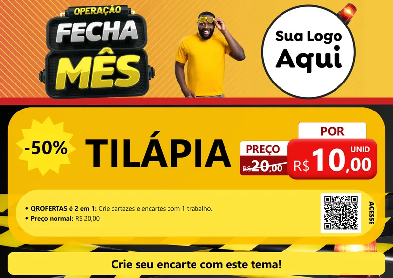 Modelo de Cartaz para Cartaz A4 Horizontal com o tema Operação Fecha Mês para Peixaria