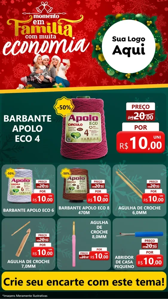Modelo de Rede Social para Stories com o tema Momento em Família (Natal) para Armarinho e Aviamentos