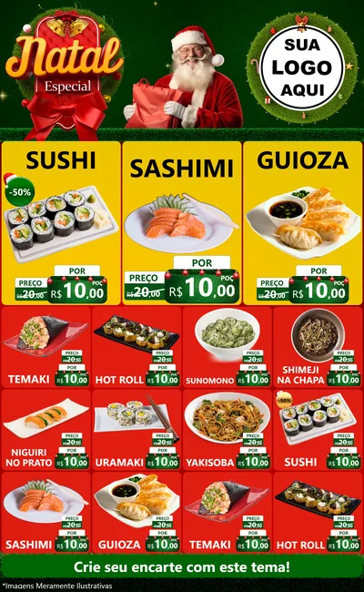 Modelo de Encarte para Encarte Grande com o tema Natal Especial para Comida japonesa