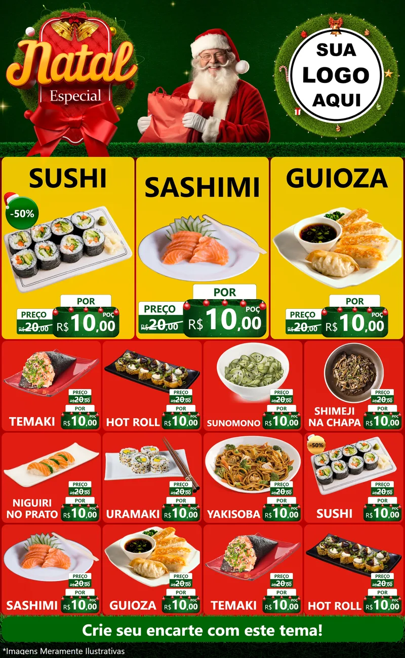 Modelo de Encarte para Encarte Grande com o tema Natal Especial para Comida japonesa