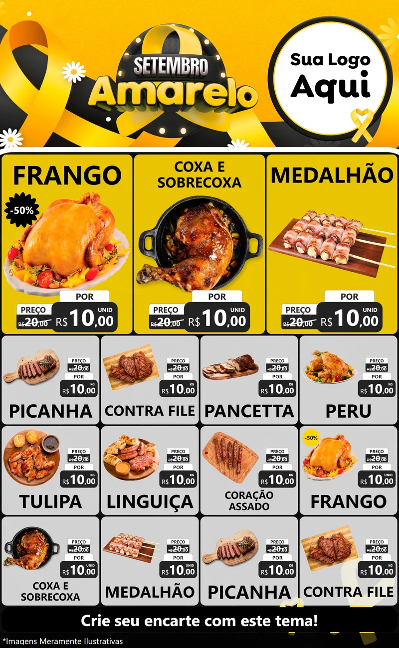Modelo de Encarte para Encarte Grande com o tema Setembro Amarelo para Assados