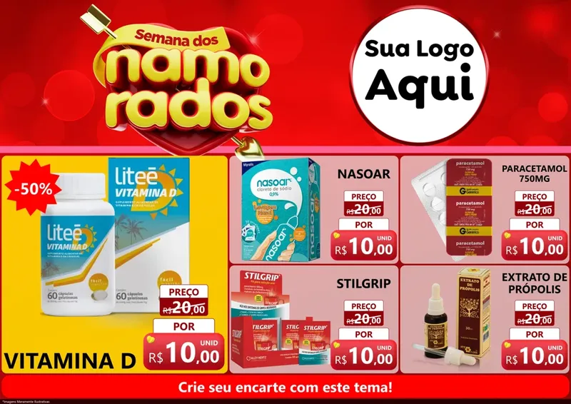 Modelo de Encarte para Encarte A4 Horizontal com o tema Semana dos namorados para Farmácia