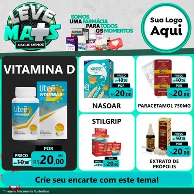 Modelo de Rede Social para Feed Facebook com o tema Leve Mais Pague Menos para Farmácia