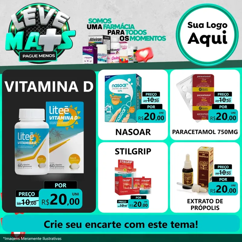 Modelo de Rede Social para Feed Facebook com o tema Leve Mais Pague Menos para Farmácia