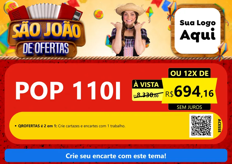 Modelo de Cartaz para Cartaz A4 Horizontal com o tema São João de Ofertas para Concessionaria de Motos