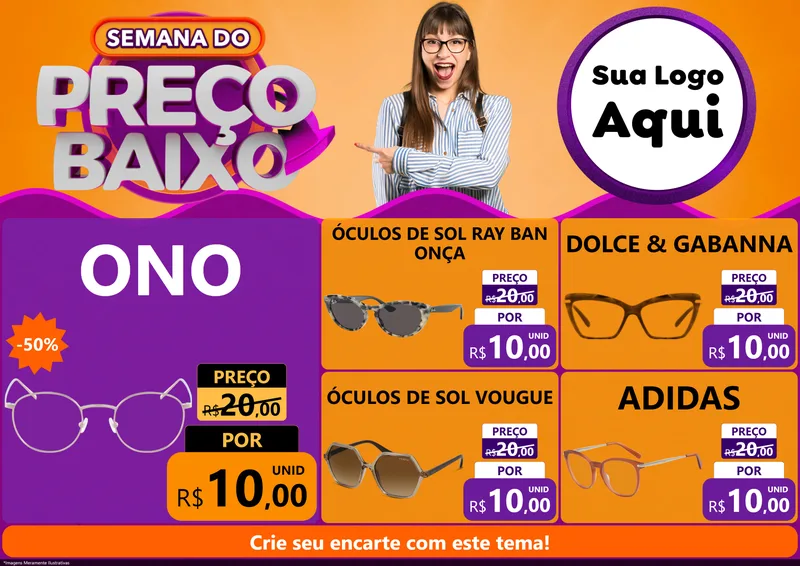 Modelo de Encarte para Encarte A4 Horizontal com o tema Semana do Preço Baixo para Óticas