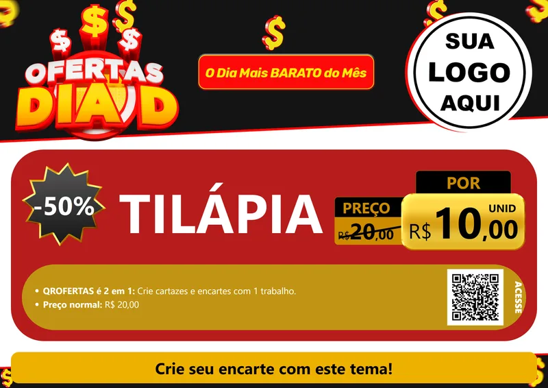Modelo de Cartaz para Cartaz A4 Horizontal com o tema Ofertas Dia D para Peixaria