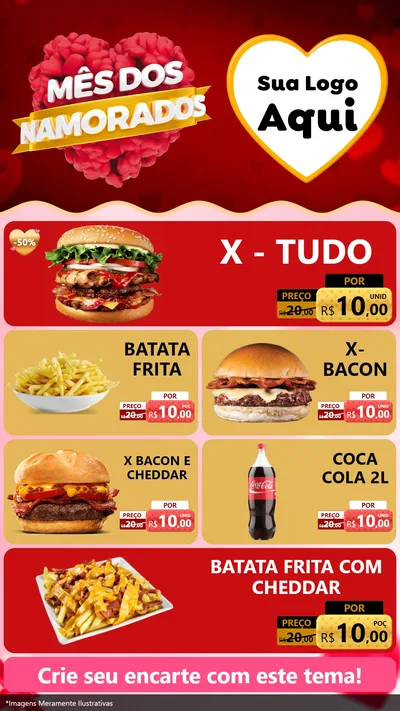 Modelo de TV para TV Vertical com o tema Mês dos Namorados para Hamburgueria