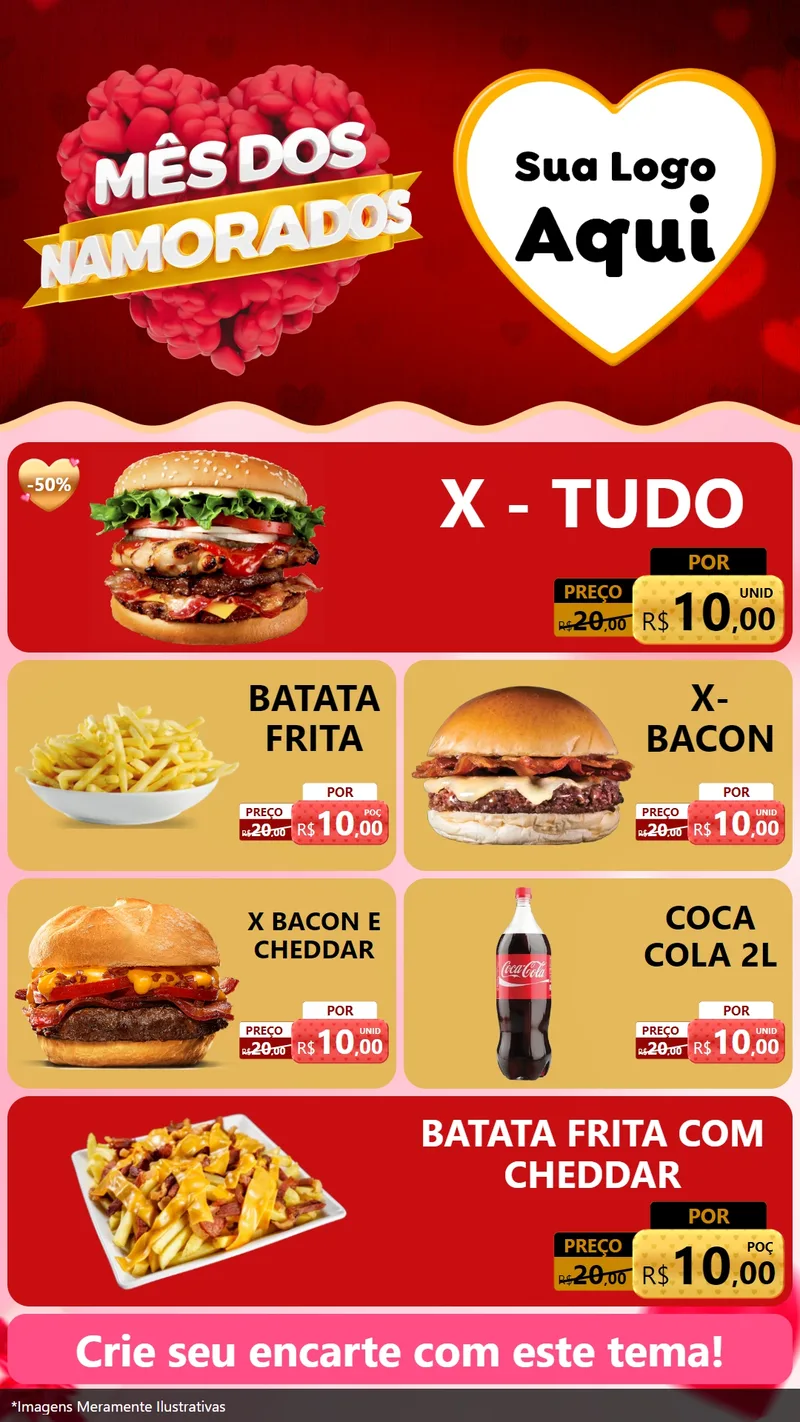 Modelo de TV para TV Vertical com o tema Mês dos Namorados para Hamburgueria