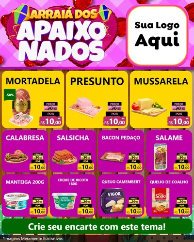 Modelo de Rede Social para Feed Instagram com o tema Arraiá dos Apaixonados para Frios e Laticínios