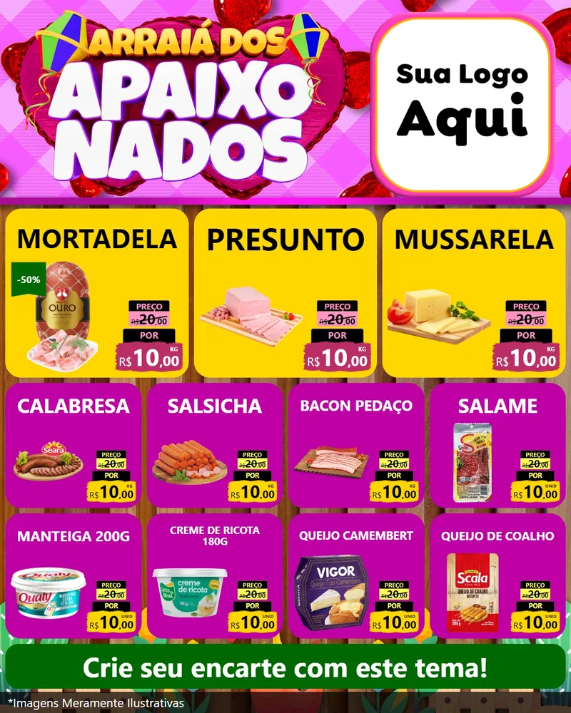 Modelo de Rede Social para Feed Instagram com o tema Arraiá dos Apaixonados para Frios e Laticínios