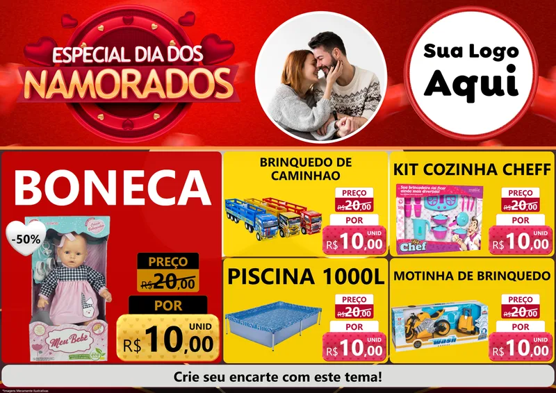Modelo de Encarte para Encarte A4 Horizontal com o tema Especial Dia Dos Namorados para Brinquedos