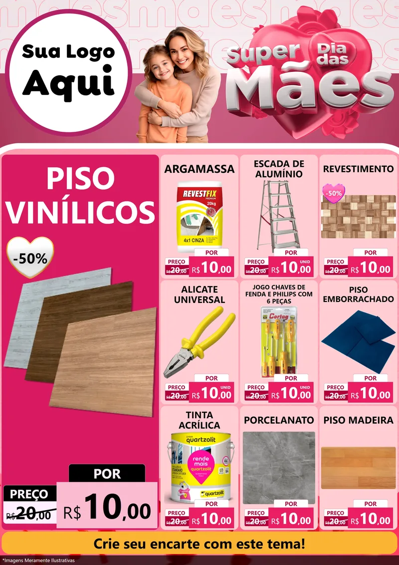 Modelo de Encarte para Encarte A4 Vertical com o tema Super Dia Das Mães para Material para Construção
