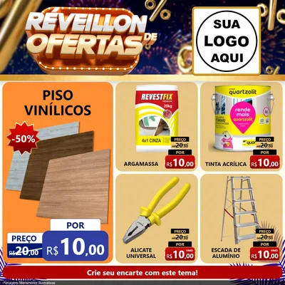 Modelo de Rede Social para Feed Facebook com o tema Réveillon de Ofertas para Material para Construção