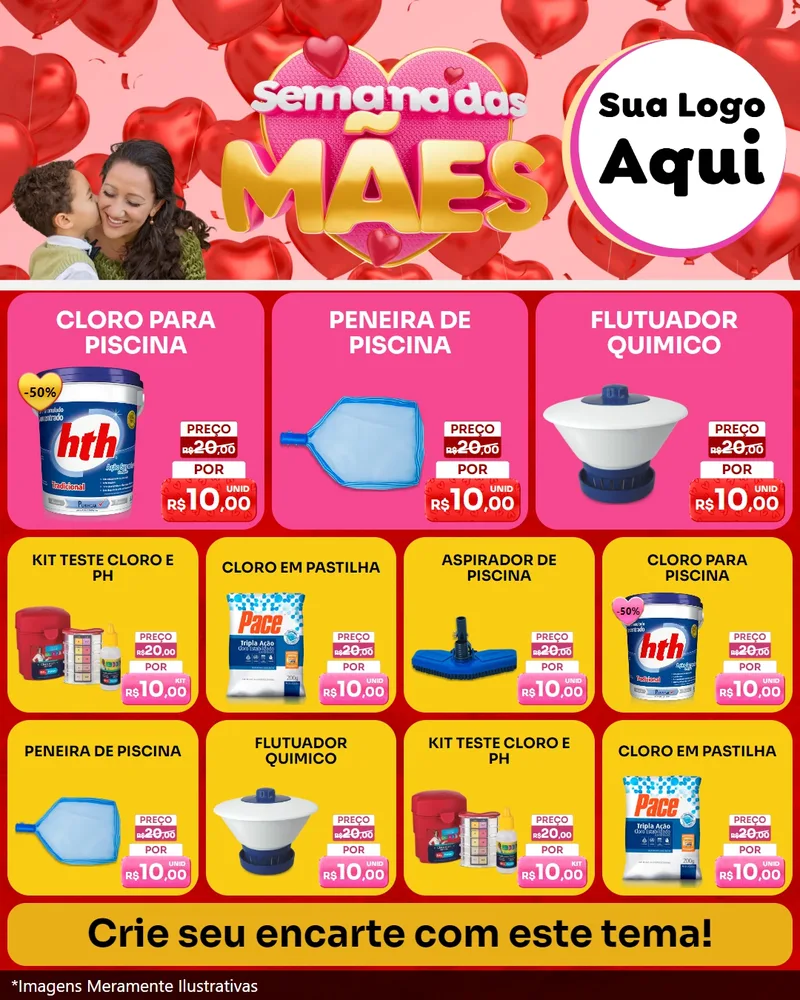 Modelo de Rede Social para Feed Instagram com o tema Semana Das Mães para Produtos para Piscina