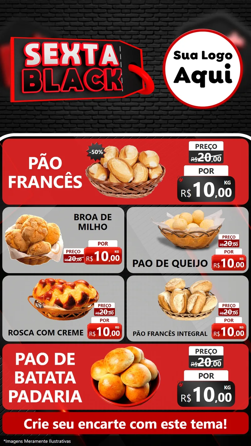 Modelo de TV para TV Vertical com o tema Sexta Black para Padaria
