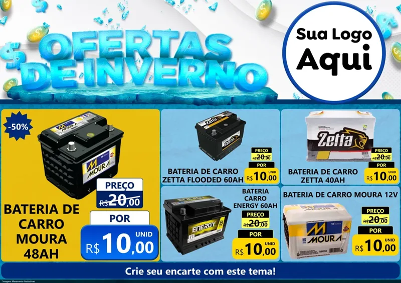 Modelo de Encarte para Encarte A4 Horizontal com o tema Ofertas de Inverno para Baterias Elétricas