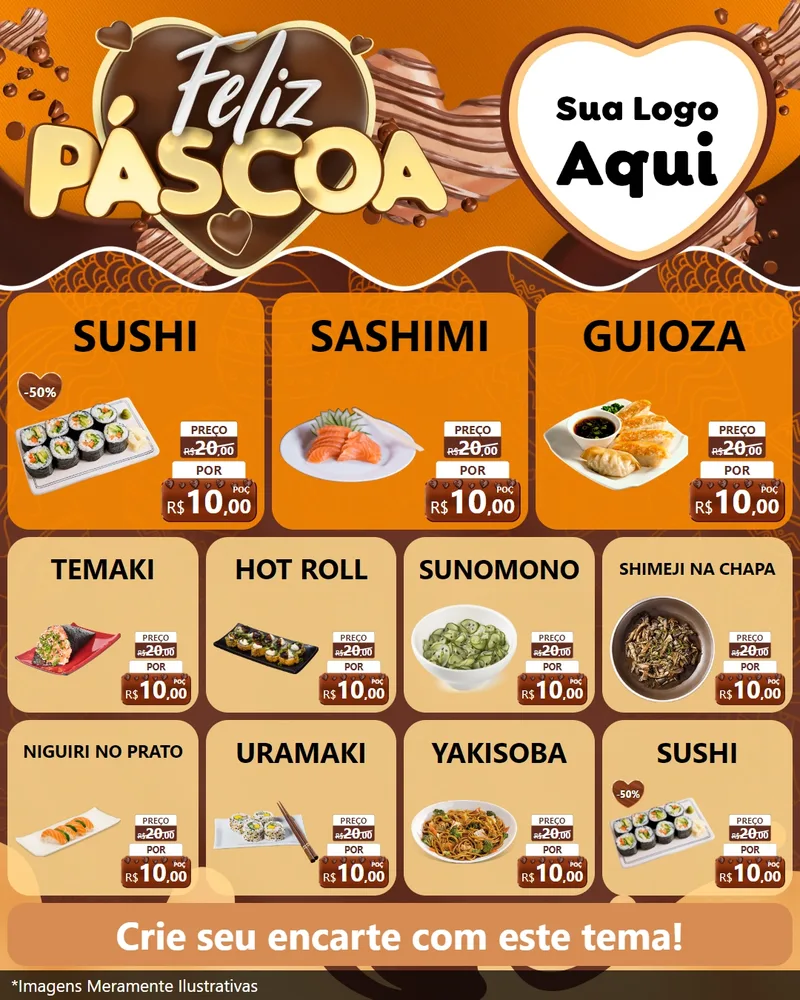 Modelo de Rede Social para Feed Instagram com o tema Feliz Páscoa para Comida japonesa