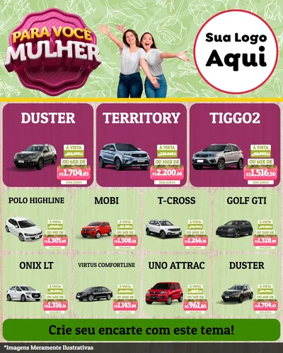 Modelo de Rede Social para Feed Instagram com o tema Para Você Mulher para Concessionaria de Carros