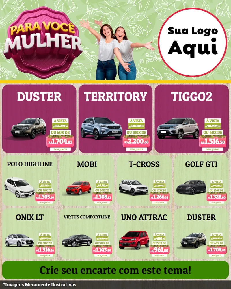 Modelo de Rede Social para Feed Instagram com o tema Para Você Mulher para Concessionaria de Carros