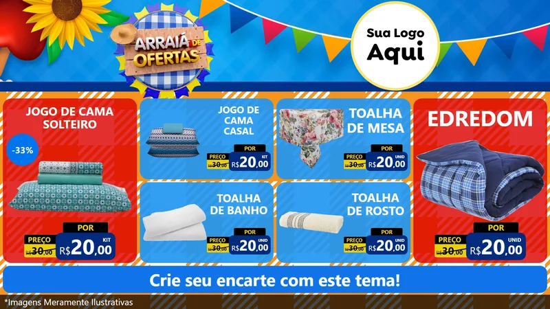 Modelo de TV para TV Horizontal com o tema Arraiá de Ofertas para Cama, Mesa e Banho