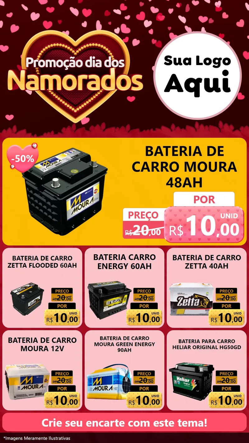 Modelo de Rede Social para Stories com o tema Promoção Dia Dos Namorados para Baterias Elétricas