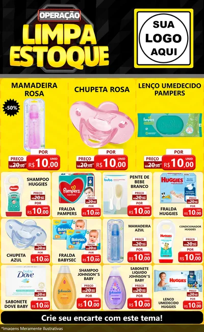 Modelo de Encarte para Encarte Grande com o tema Operação Limpa Estoque para Bebês